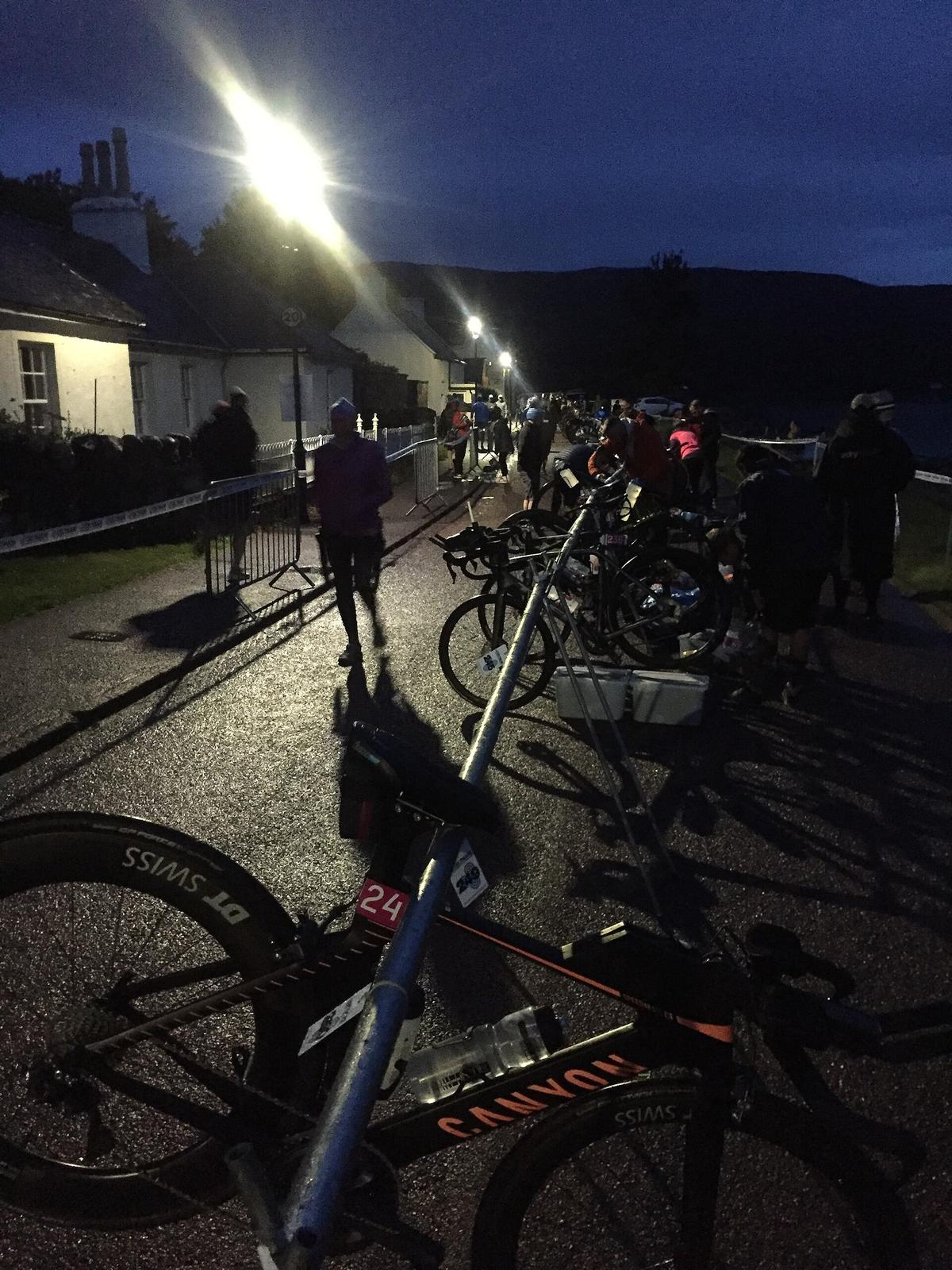 triathlon transition area early morning